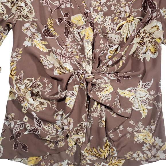 7th Avenue Design Studio NY & Co Floral 3/4 Sleeve Button Up Blouse Size Small - Picture 2 of 12